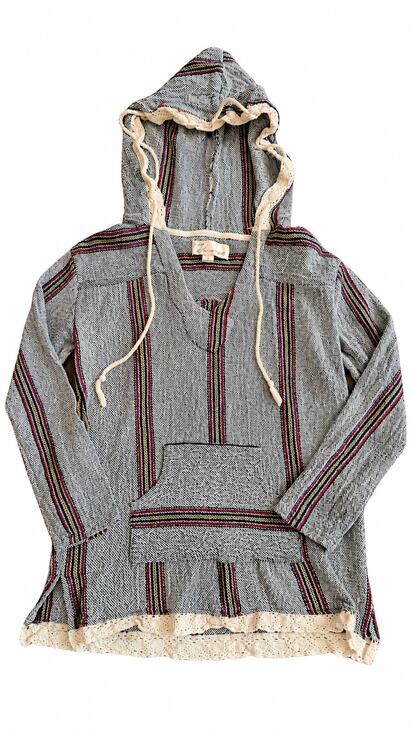 Vintage Havana Sweaters - Vintage Havana Baja Hoodie Womens Small 100% Cotton Striped Crochet Trim Boho